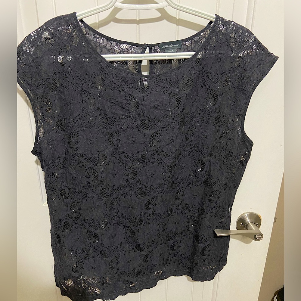 Deep Grey Lace Blouse - Eddie Bauer, Size Large